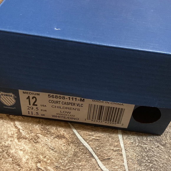 New in Box K-Swiss LITTLE KIDS COURT CASPER VLC WHITE/DINO Sz 12 - Picture 10 of 12